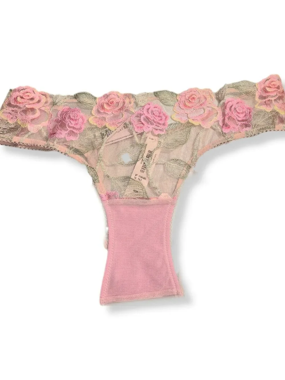 Victoria's Secret Pink Floral Lace Thong with Rose Appliqué